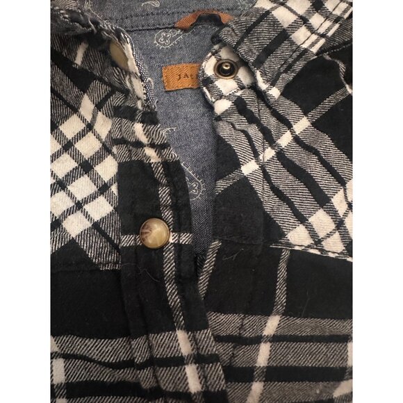 Jachs Girlfriend Bea Black Plaid Flannel Snap Button Up Shirt Size S - Picture 4 of 10